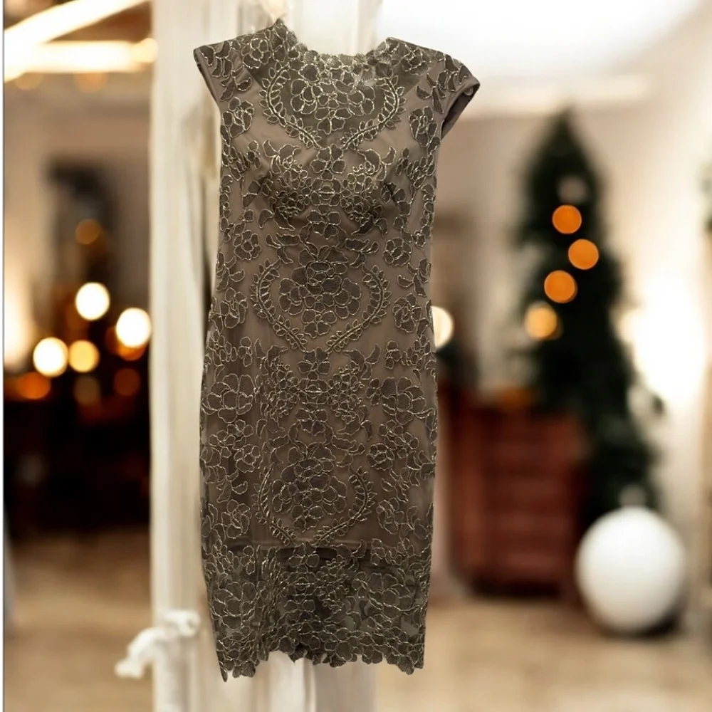 Tadashi Shoji Brown Lace Mini Dress - Picture 3 of 11